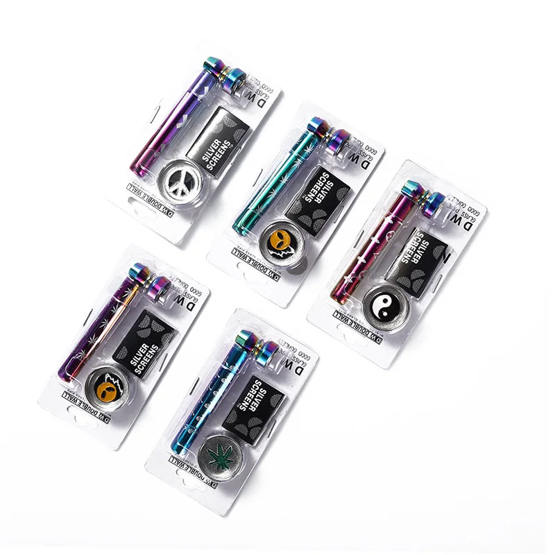 Трубка для курения марихуаны металлическая Радужная с рисунком и фильтром