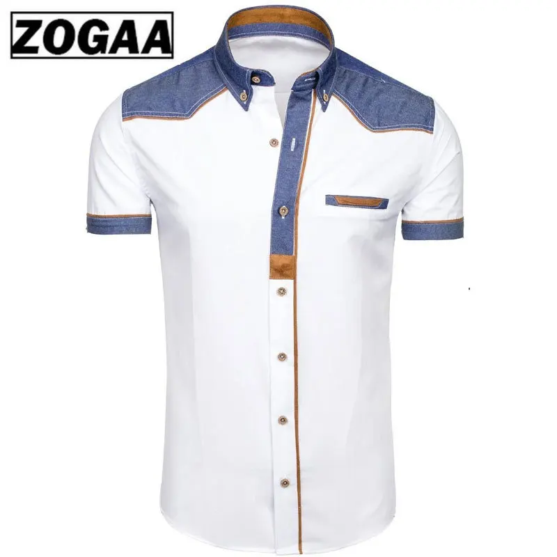 Мужские рубашки модные джинсовые с коротким рукавом деловая мужская