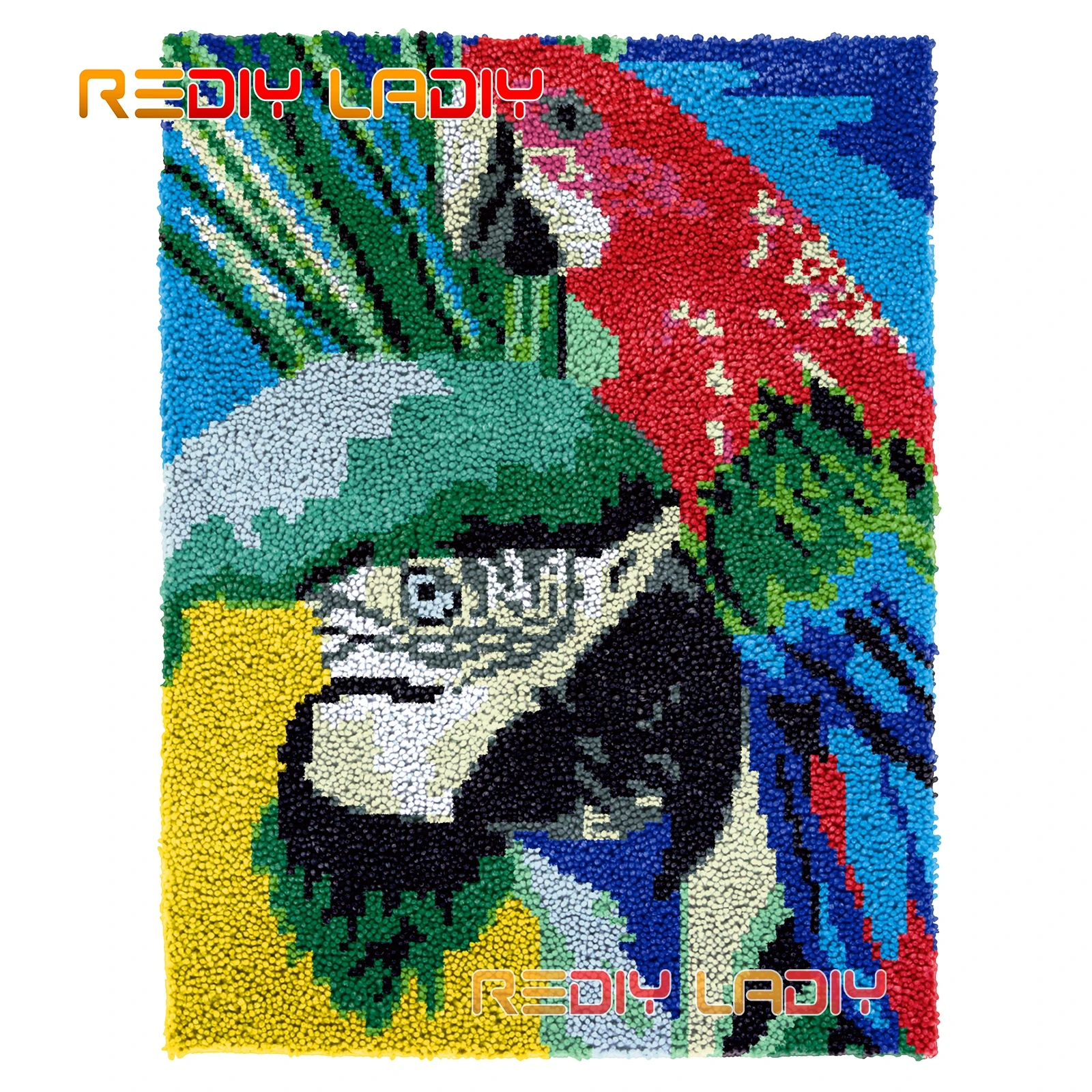 

Latch Hook Rug Two Parrots Seat Cushion DIY Carpet Rug Kits Chunky Yarn Needlework Wall Tapestry Arts Crocheted Floor Mat Crafts