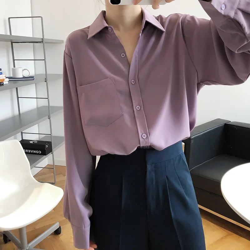 

Women Shirts Blouses Long Sleeve Vintage Turn-down Collar Spring Shirts Elegant Workwear Female Tops Slim Button Blusas Femme