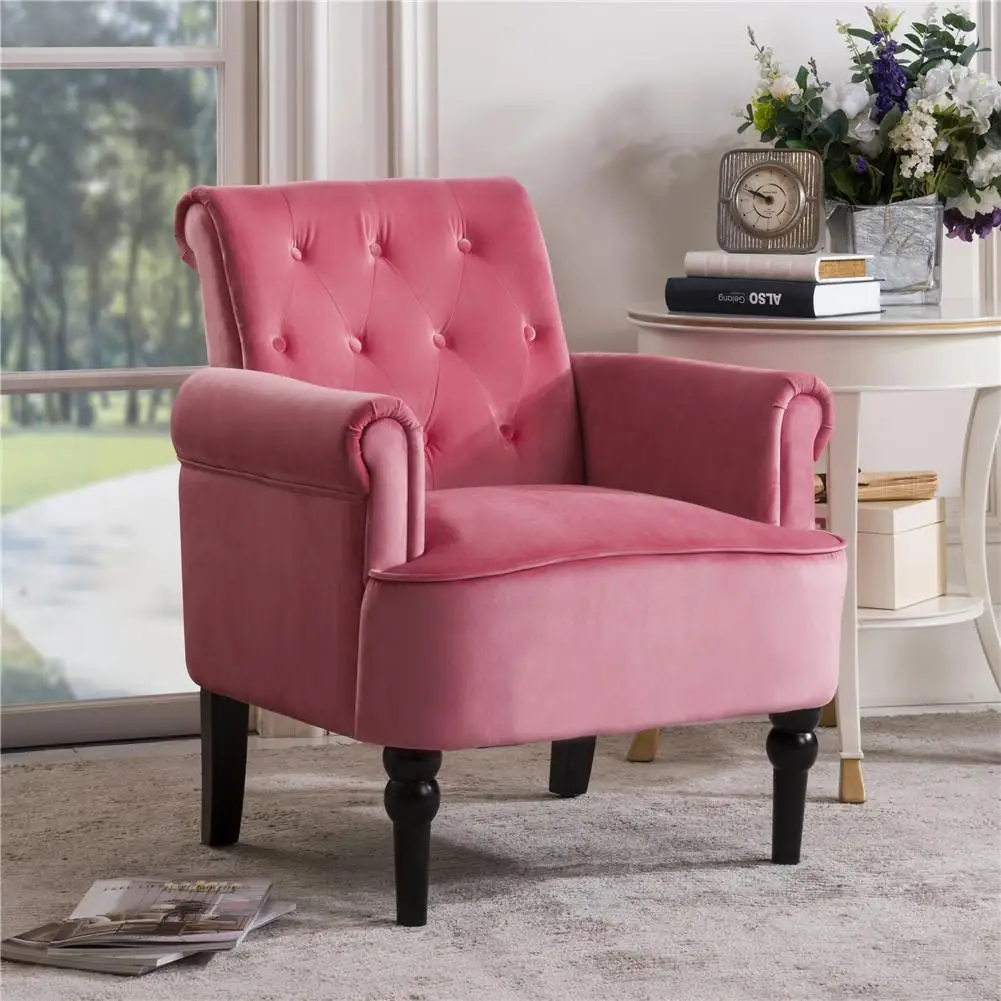 

Элегантный кнопка Пуск Клубное кресло акцент кресла ролл рука подушка для гостиной с деревянными ножками, мебель для гостиной