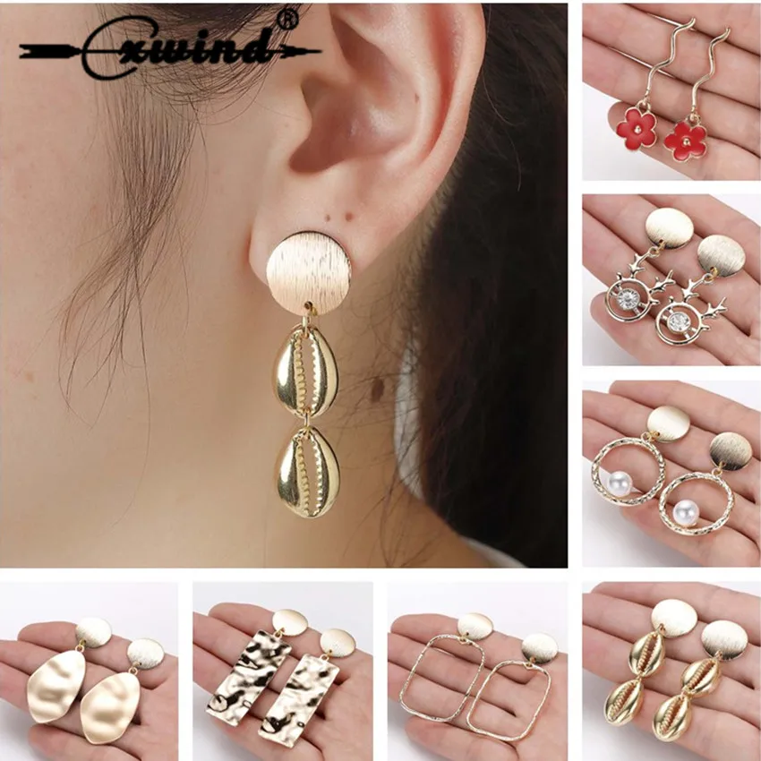 Cxwind серьга Boho металлические золотые геометрические необычные квадратные