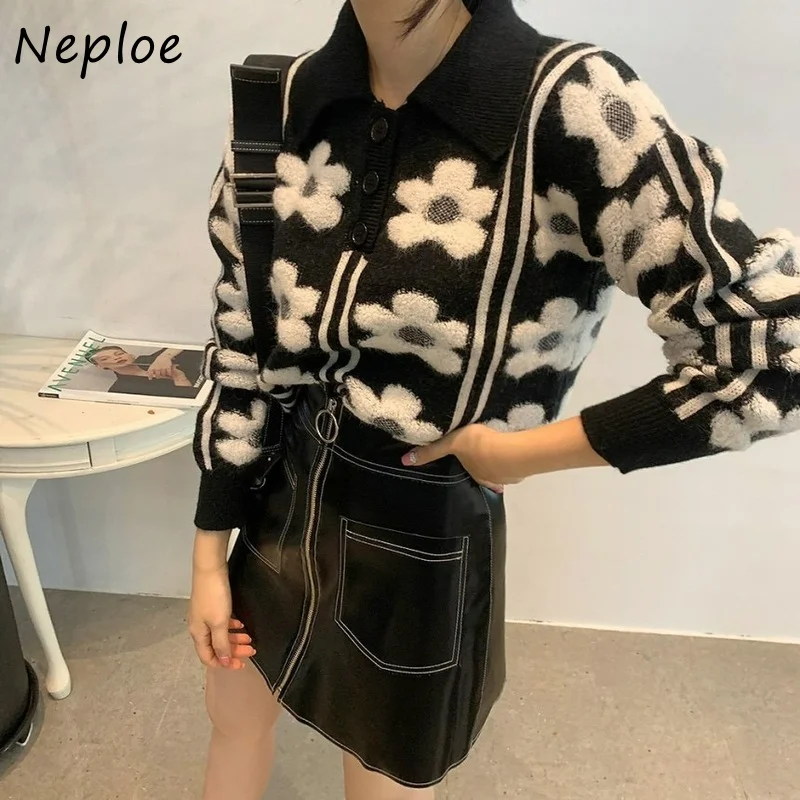 Винтажный Стильный пуловер Neploe с 3D цветами топы женская вязаная рубашка отложным