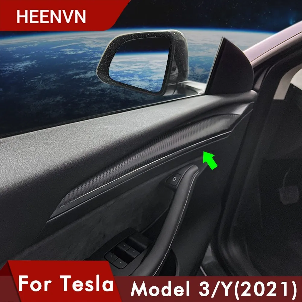 

1Pcs 2021 Carbon Fiber Car Inner Door Garnish For Tesla Model 3 Model Y Door Trim Decoration Styling Decoration AccesseryTrim