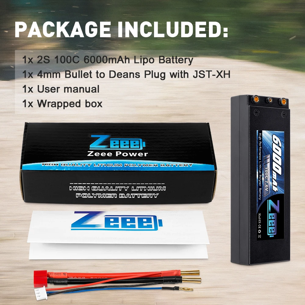 Zeee Lipo Battery 7.6V 6000mAh 100C RC Lipo Battery with 4mm Bullet Deans Plug Boat Battery Charger for RC Car Truck Truggy images - 6