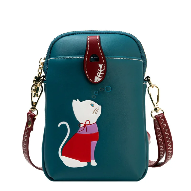 

Женские мини-сумки через плечо, роскошная кожаная сумка через плечо с милым котом, сумка для телефона для девушек