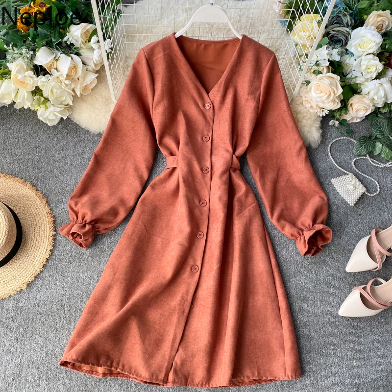 Neploe Французский Ретро тонкий талии на шнуровке лук дизайн Vestido V образным вырезом