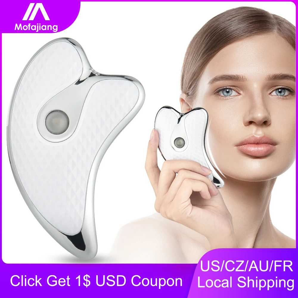 

EMS массаж скребком гуаша массажер для лица синий и красный цвета светодиодный светильник микротоковая омоложения кожи, лифтинг для похудения инструмент Электрическая Машина