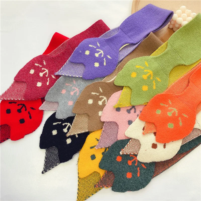 

Fashion Crochet Children Warm Scarf Knitted Winter Baby Neck Collar Boys Girls Scarves Cartoon Cat Neck Warmer Kids Cross Scarf