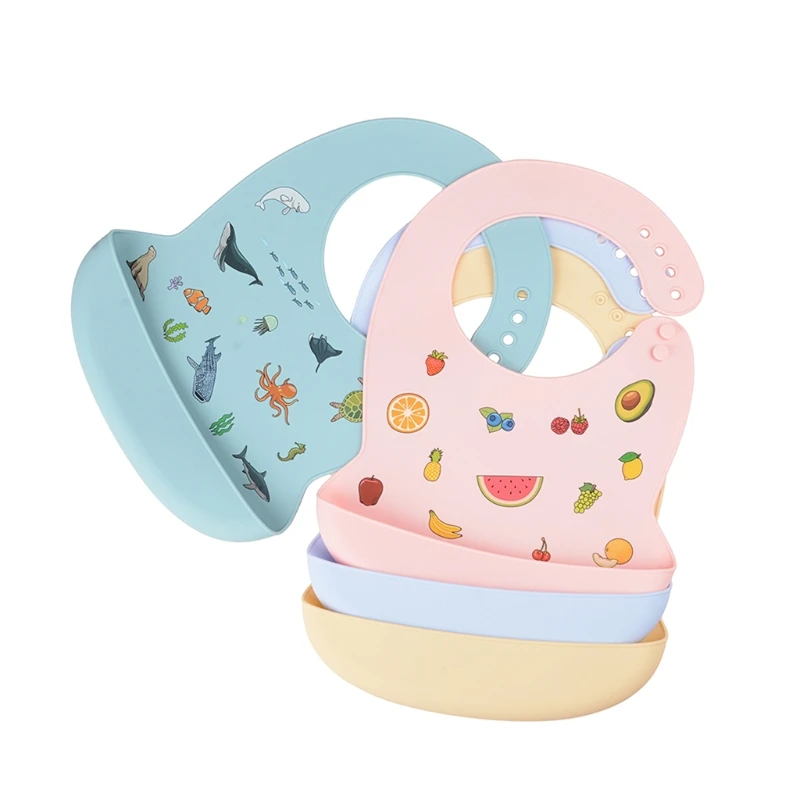 

Детские Мультяшные водонепроницаемые нагрудники, регулируемый Фартук, пищевой силикон, для новорожденных, для кормления, с карманом, попул...