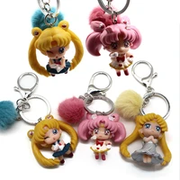 childhood anime trinket keychain star moon keyrings luna plush doll beautiful jewelry car bag keyholder women girl kawaii gift