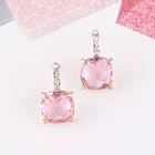 Изысканные женские серьги с золотым покрытием и инкрустацией, круглые серьги с розовым цирконием и кристаллами, свадебные висячие серьги, свадебные украшения