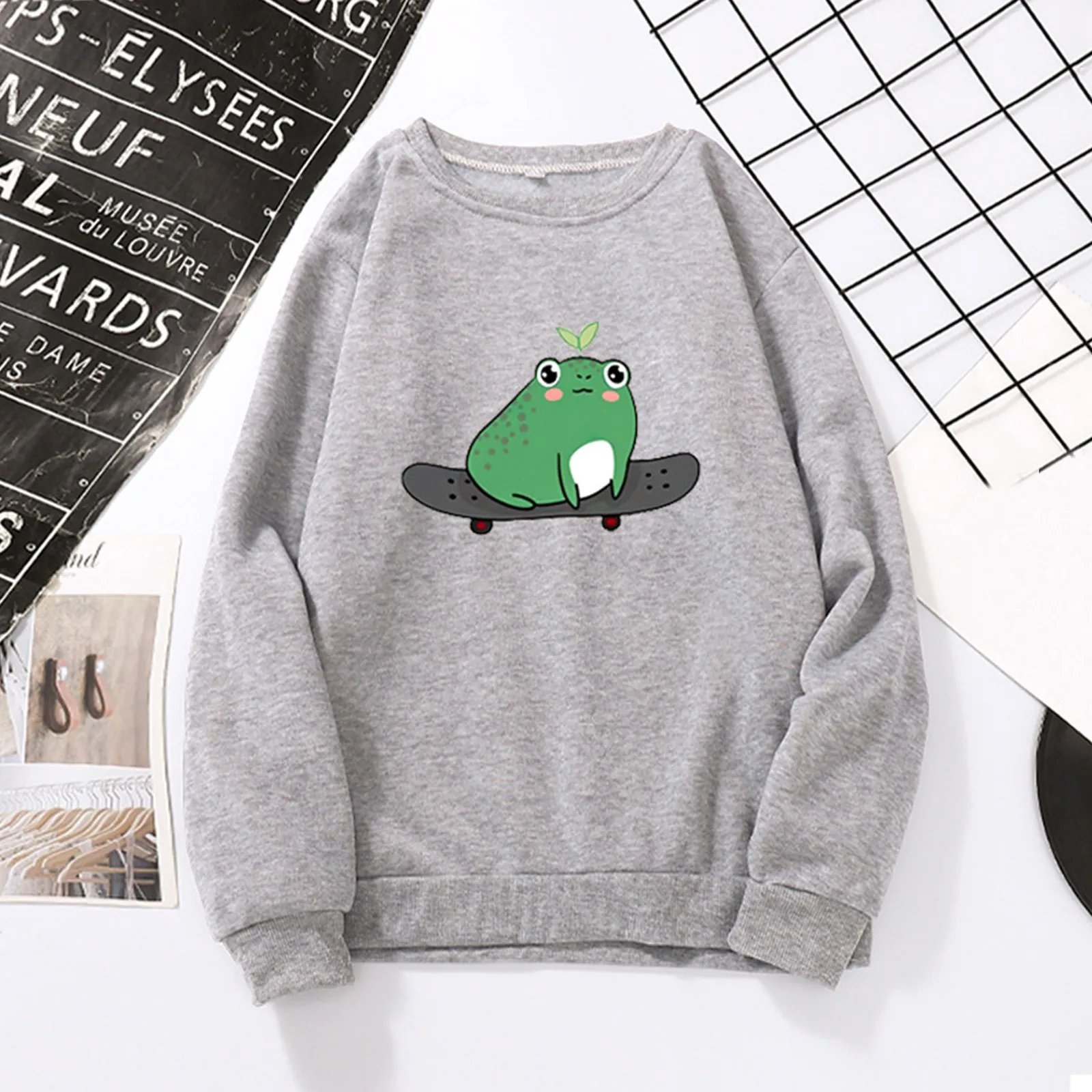 Cartoon Frogs Print Oversized Hoodies Harajuku Streetwear Chic Pullover Women Men Autumn Long Sleeve Sweatshirts #T2P