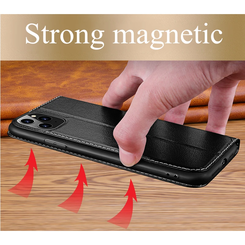 Магнитный чехол из 100% натуральной кожи с окошком для экрана iPhone 13 12 11 Pro MAX X XR XS 7 8
