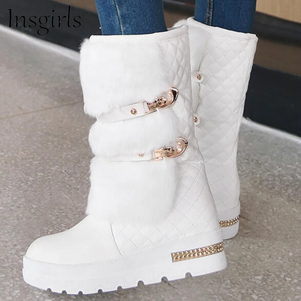 

Women's Winter Snow Shoes 2021 New Height Increasing Faux Fur Ladies Keep Warm Cotton Shoes 34-43 Large-Sized Mid Calf Boots
