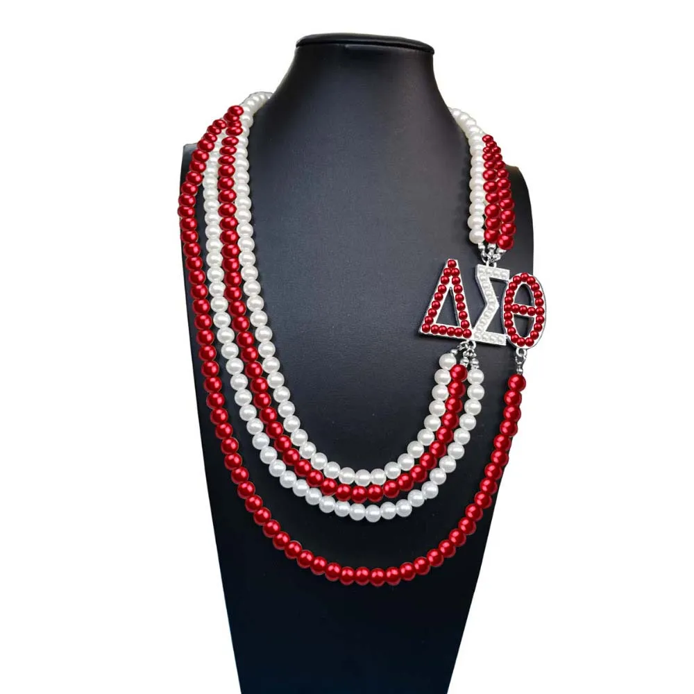 

Handmade DST Four Line Greek Sorority Pearl Necklace