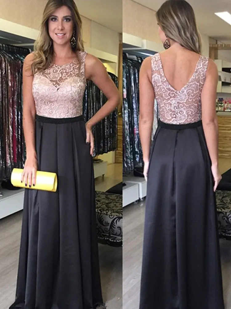 

Jewel Evening Dresses Exquisite A-line Sweep/Brush Floor length Lace Sleeveless Party Dresses Fold\Ruffle high quality