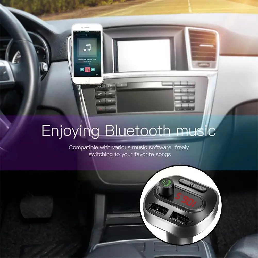 

Car Charger FM Transmitter Auxiliary Modulator Bluetooth Blue USB Hands-free Phone Audio MP3 Charger Player Mobile Dual Car B0B6