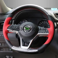 diy black red leather car steering wheel cover custom for nissan x trail sylphy teana kicks qashqai interior accessories