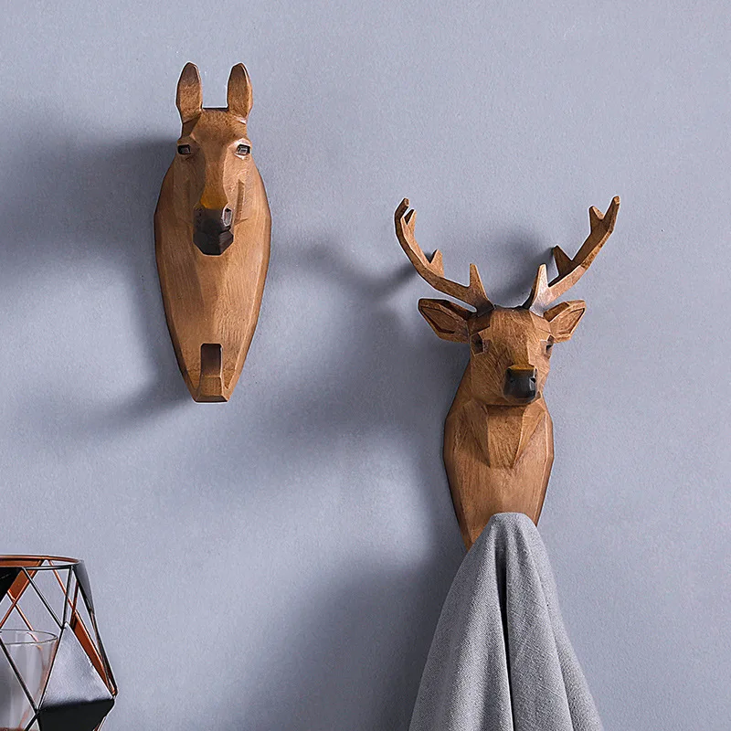 

Creative Resin Carving Crafts Animal Deer Head Wall Ornaments Nordic Home Decorations Living Room Bedroom Pendants Storage Hooks
