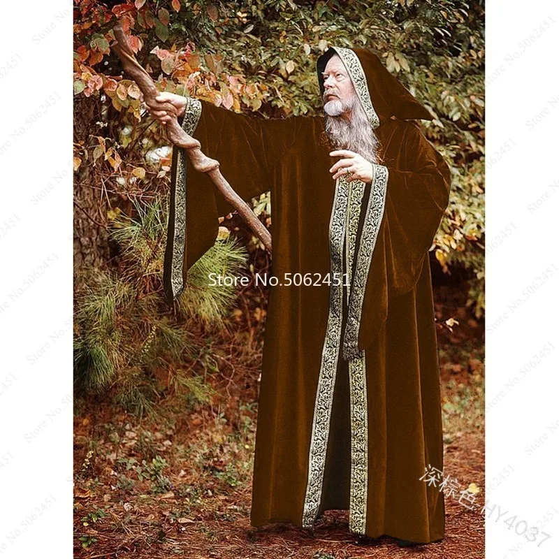 Средневековый Ренессанс Для мужчин женщин монах маг халат веревка капотом