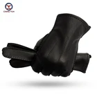 Перчатки мужские сшитые вручную из оленьей кожи, теплые мягкие черные перчатки, подкладка из 2020 шерсти, теплые осенние и зимние мужские варежки, 70%