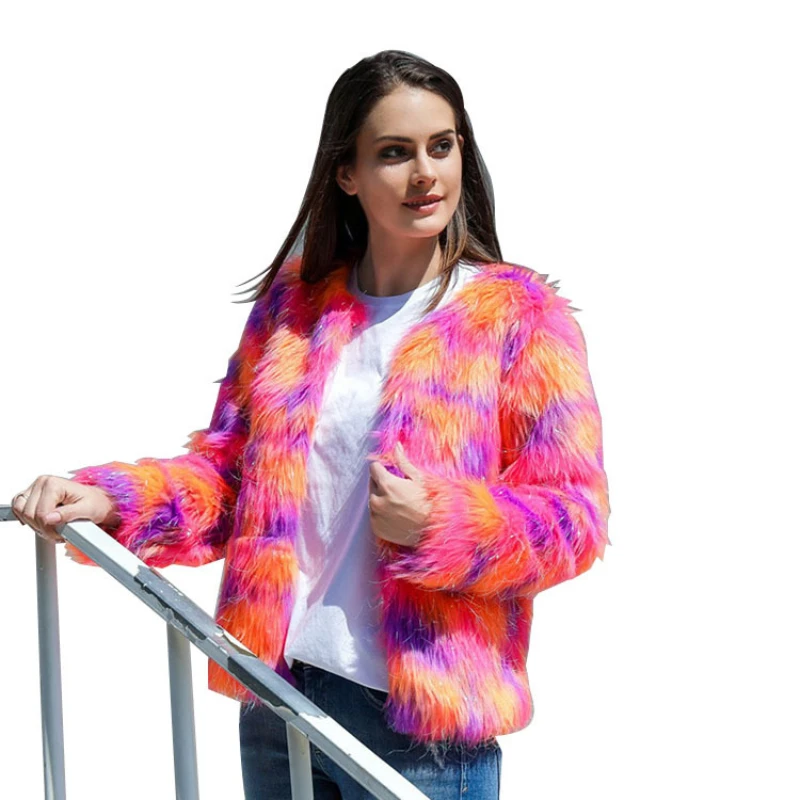 

GAMPORL Faux Fur Coat Winter Plush Warm Clothes Fashion Street Style V-neck Jacket 2021 New Thick Color Clothes