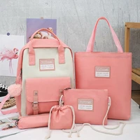 5 piece set high school backpack bags for teenage girls 2021 canvas travel backpack women bookbags teen student schoolbag