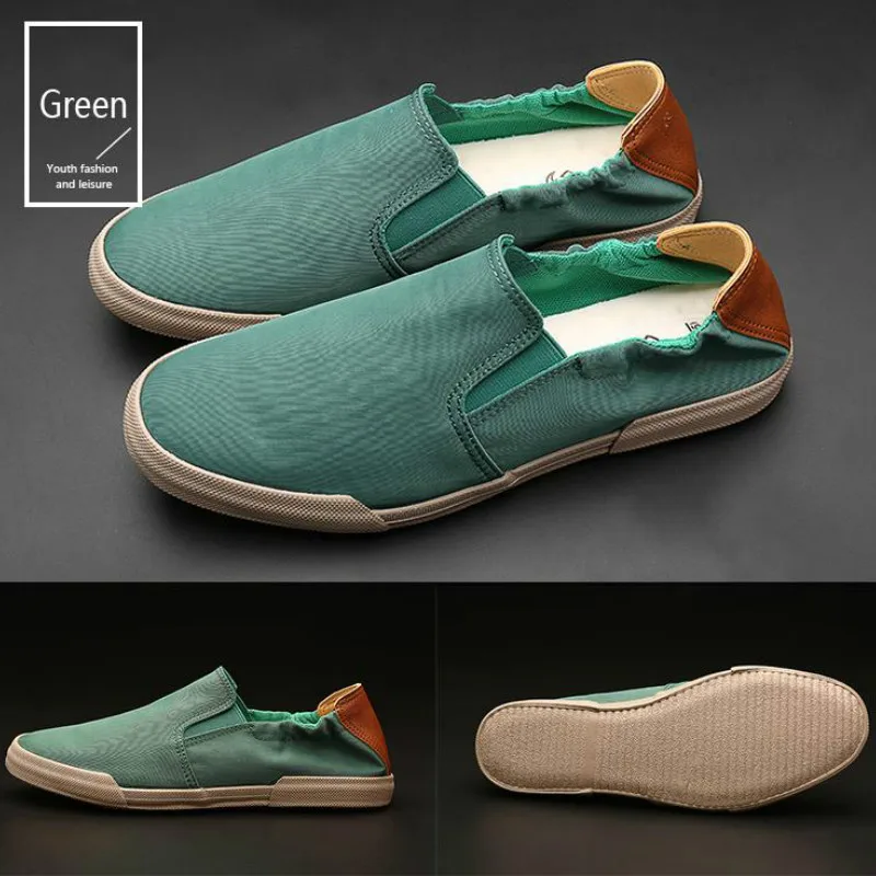 Мужские парусиновые туфли коричневые повседневные Мокасины с вулканизированной