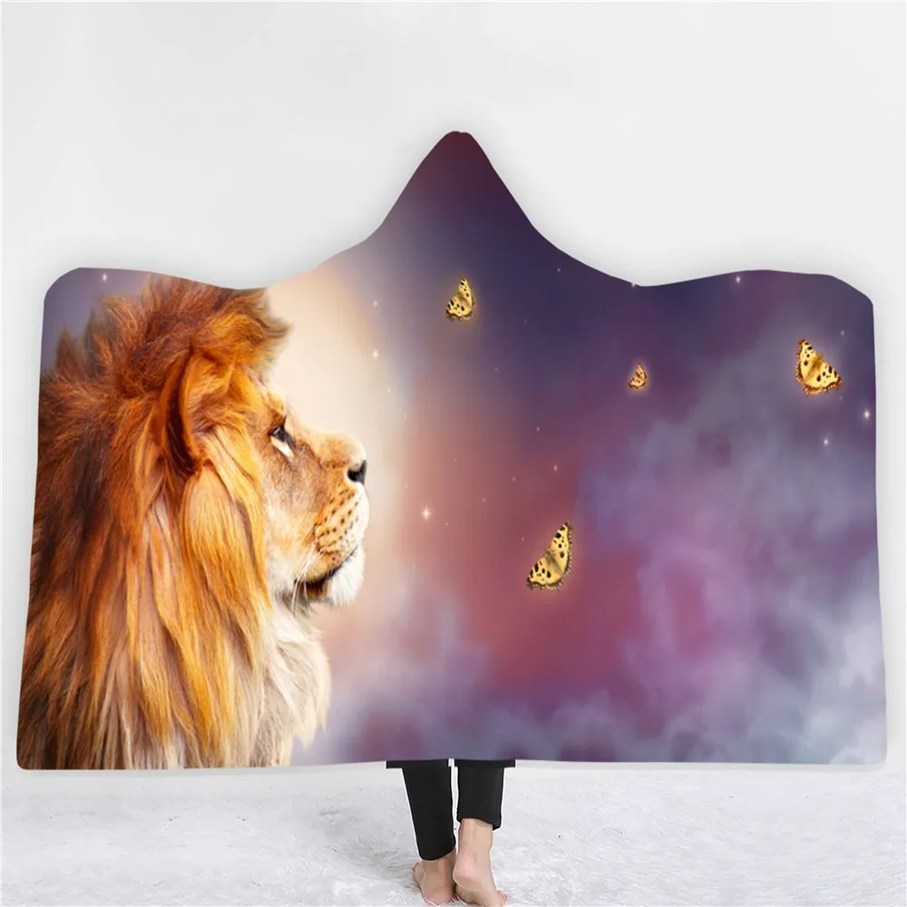 

Lion/Tiger Hooded Blanket Animal Fleece Blanket Picnic Travel Nap Office Wearable Blanket 3D Print For Kids Adults Throw Blanket