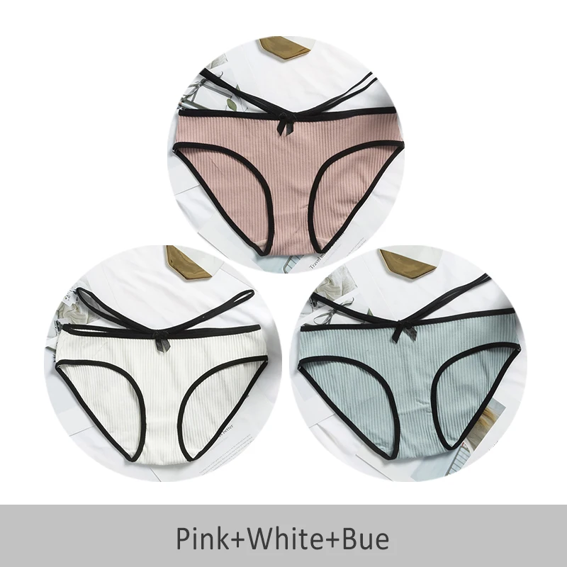 Pink Whitea Blue Сексуальные Полосатые одноцветные женские трусики из хлопка с низкой талией, комфортные трусы DULASI 3 шт./лот - Цвет: Pink Whitea Blue