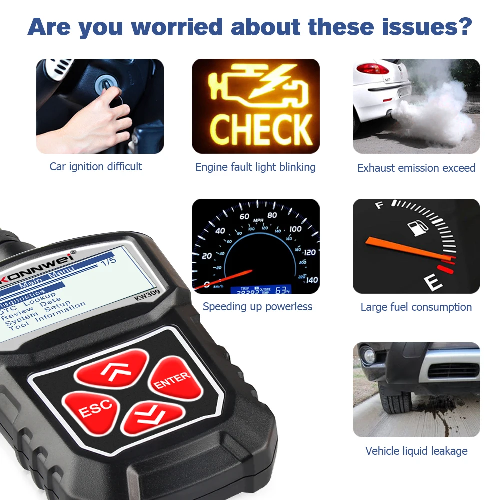 KONNWEI KW309 OBD2 Engine Code Reader Automotive Car Diagnostic Tools Scanner Device EOBD Autoscanner Better Than ELM327 | Автомобили и