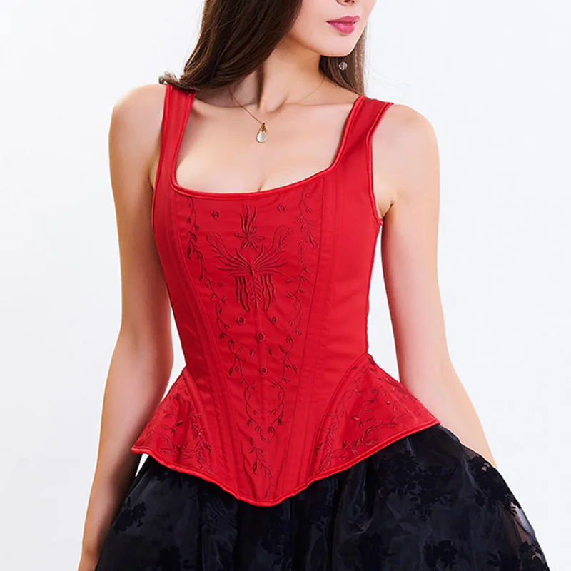 Корсет женский в стиле стимпанк бюстье с ремешками цветочной вышивкой | Женская