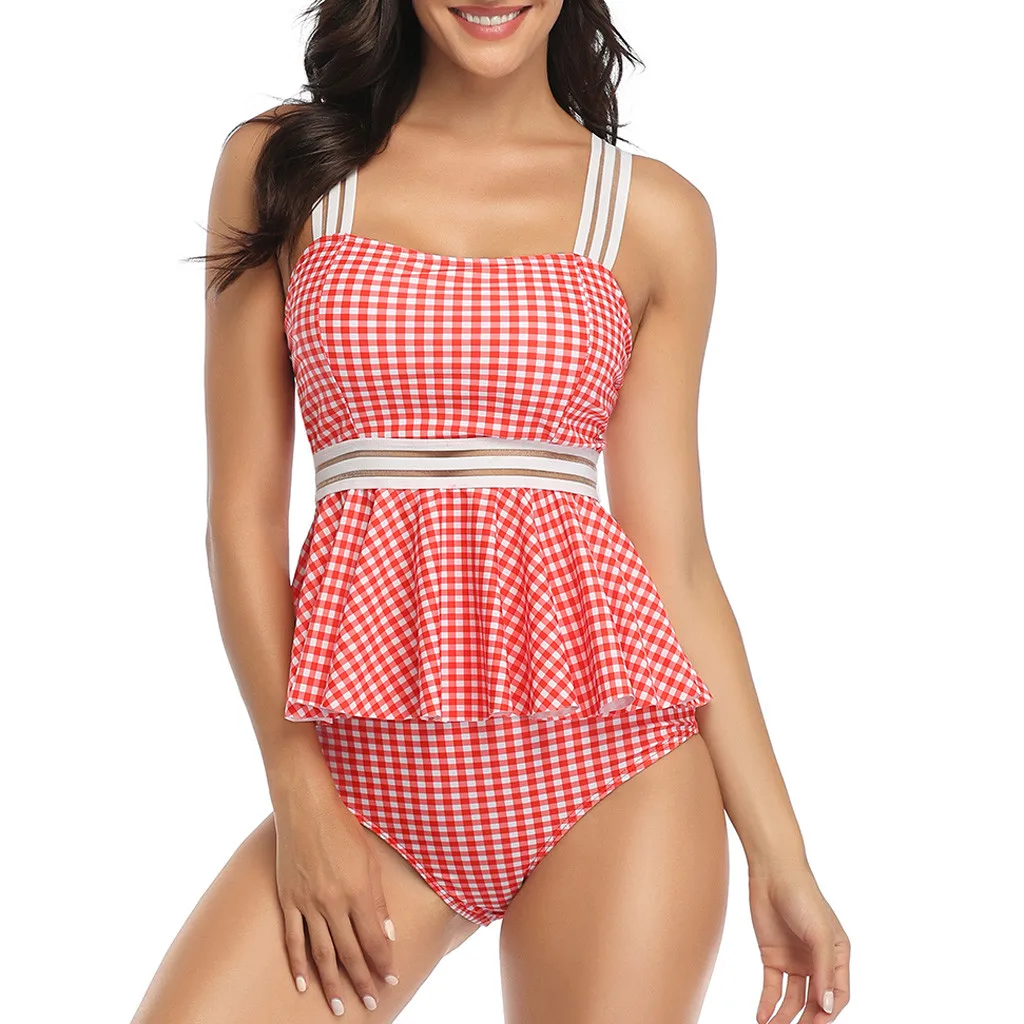 Women's Swimsuit Swimwear bikini Set Two Piece Ladies Retro Conservative Summer Print Beachwear Swimdress Biquinis Tankini#C45 |
