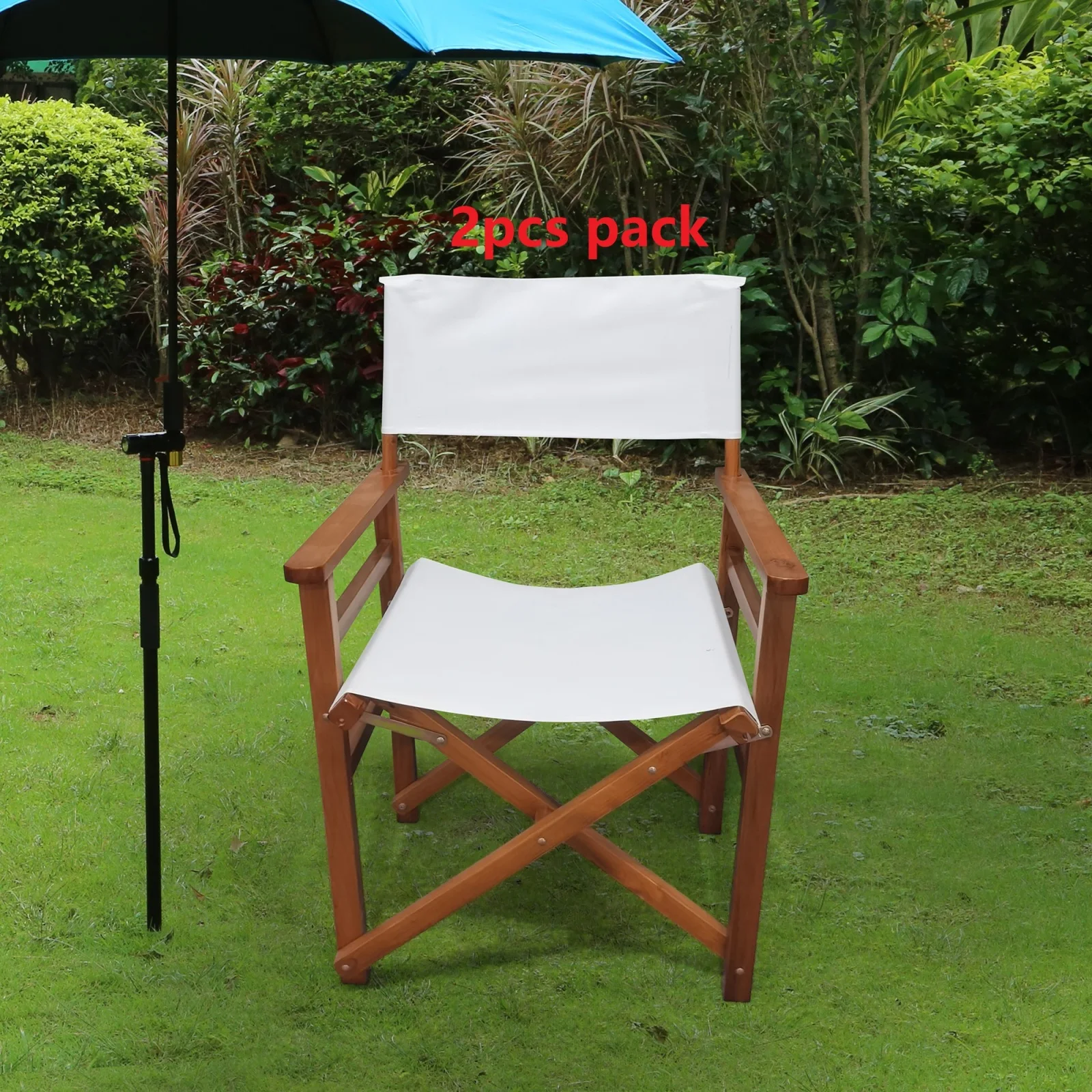 

2Pcs Folding Chairs Wooden Canvas Chair Outddor Garden Patio Foldable Chair