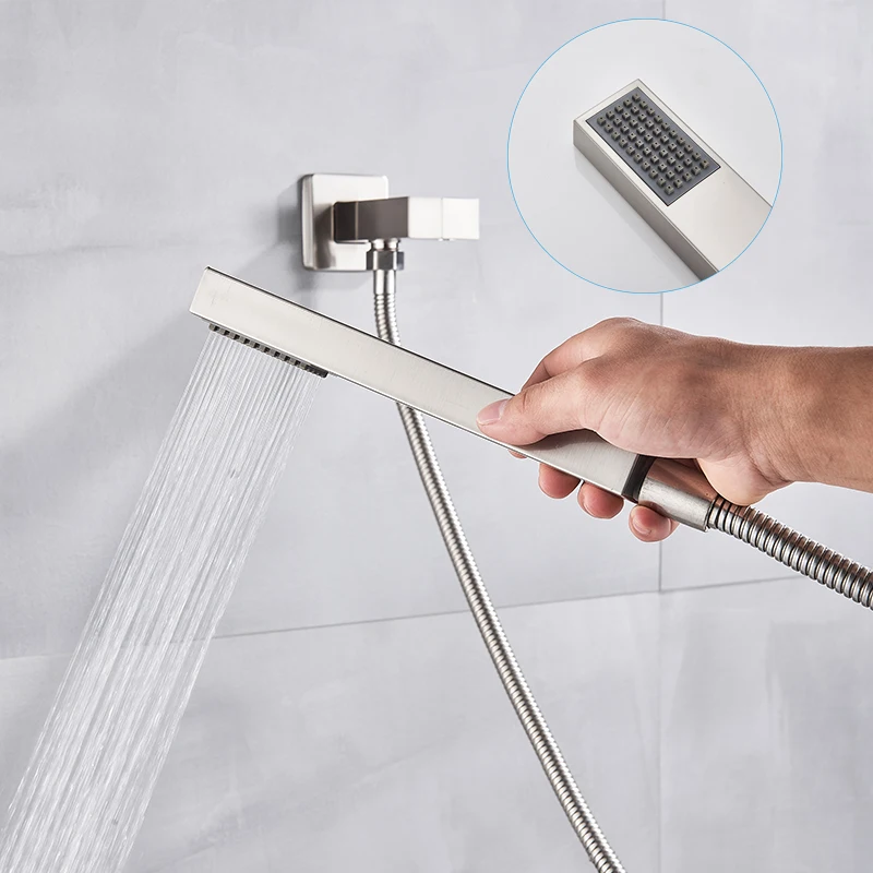Матовый никелевый смеситель для душа Потолочная установка Скрытый кран ванной