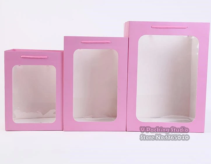 Черные цветочные бумажные сумочки белые прозрачные ПВХ окна подарочные пакеты