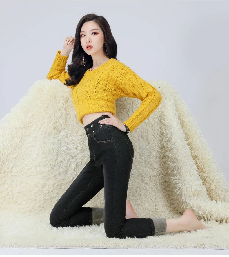 Alpaca кашемировые ультра-мягкие теплые женские джинсы, зимние обтягивающие джинсы с высокой талией, утолщенные обтягивающие женские эластичные черные джинсы#06