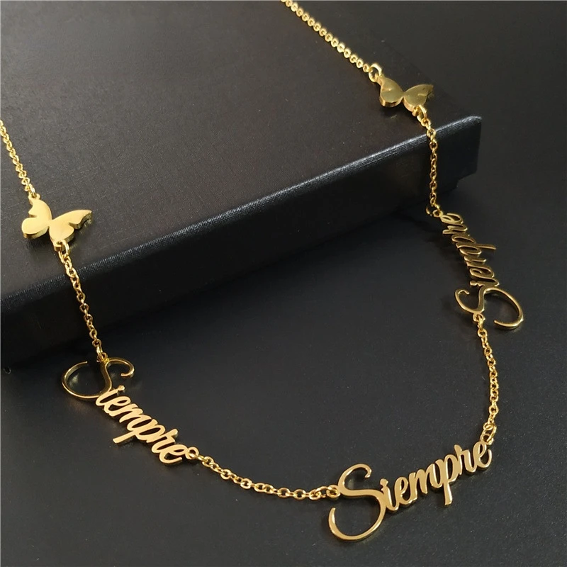 

Customized Letter Multi-name Butterfly Pendant Necklace for Women Stainless Steel Personalised Necklace Jewelry Birthday Gift