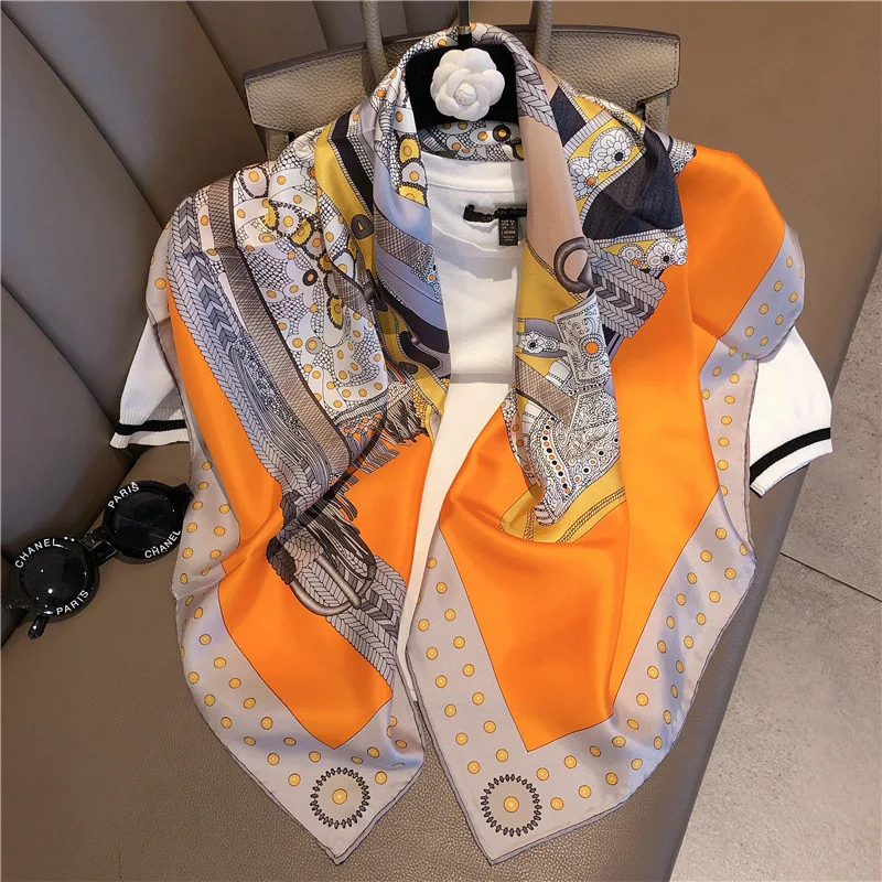 Модный платок 100% саржевый шелковый шарф для женщин квадратные шали шейные шарфы