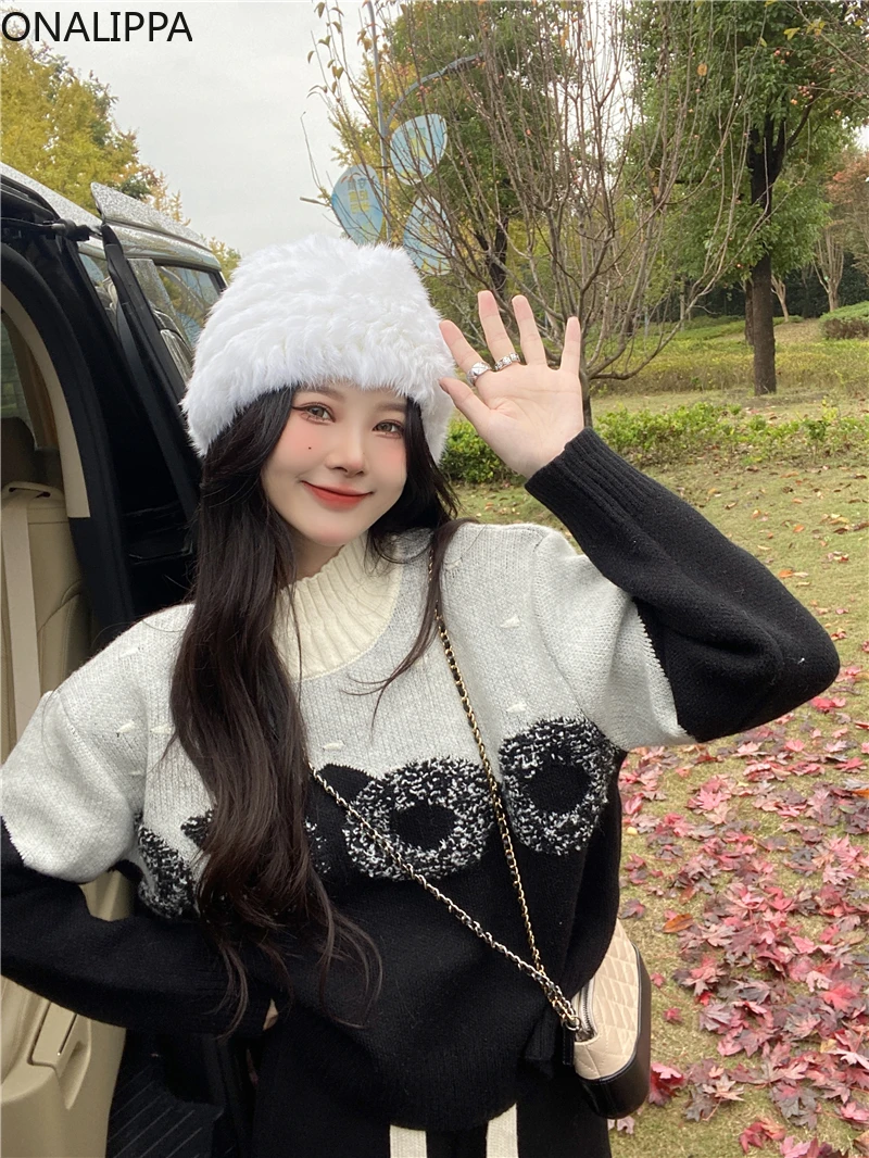 

Женский осенне-зимний жаккардовый свитер Onalippa 2021 с воротником средней высоты и цветными блокировками