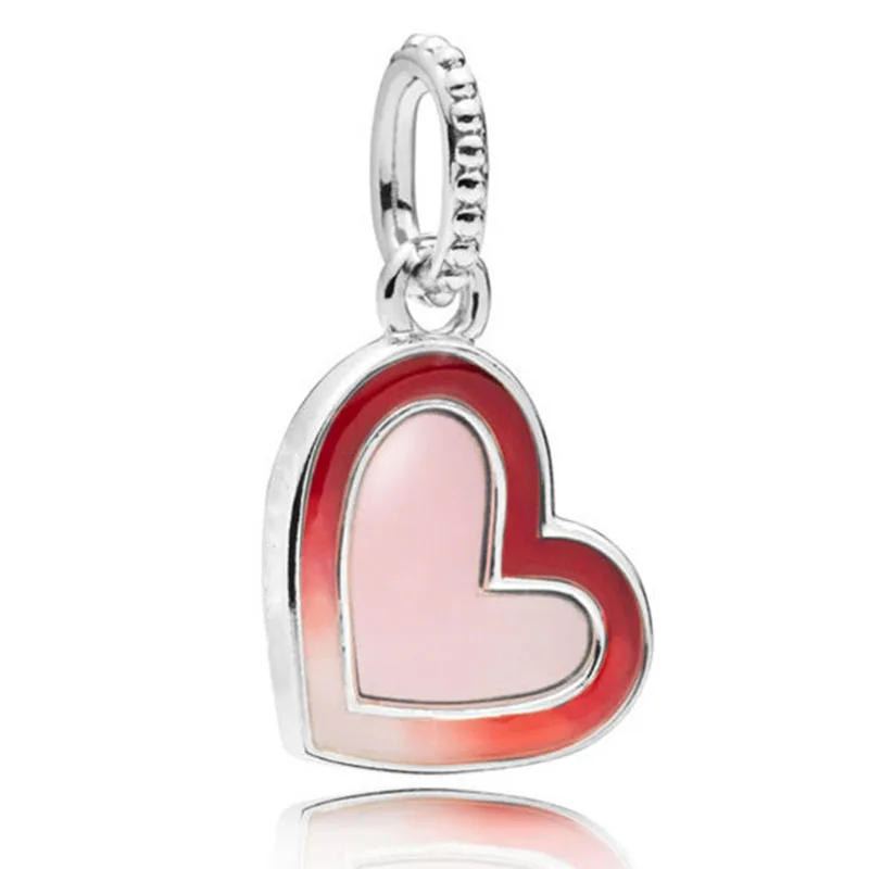 

100% 925 Sterling Silver Charm Creative Pink Love Pendant Fit Pandora Women Bracelet & Necklace Diy Jewelry