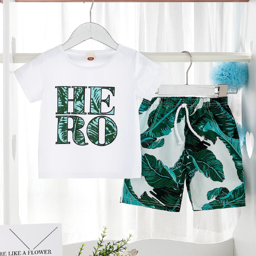 

Baby Biy Fashion Clothes Set Kids Cotton Short Sleeved Letter O-Neck T-shirt + Pants Outfit Children Summer Casual Clothes
