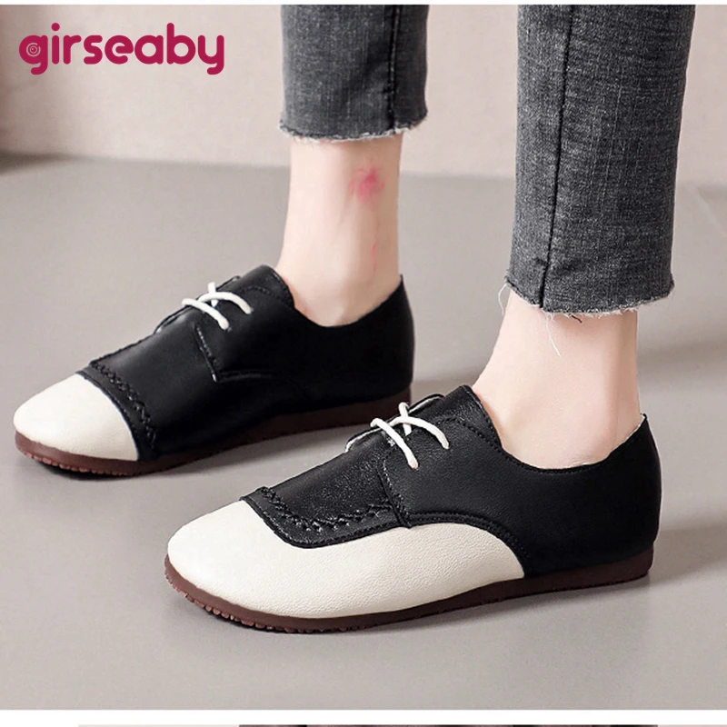 

Girseaby/Новинка 2021 года; Женские туфли на плоской подошве с круглым носком; Лоскутные туфли на шнуровке; Классические удобные дышащие повседне...