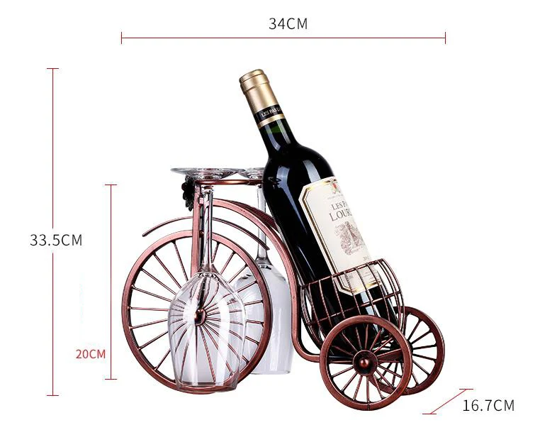 Metal Vintage Tricycle Wine Rack with Hanging Wine Glass Holder for Home Bar