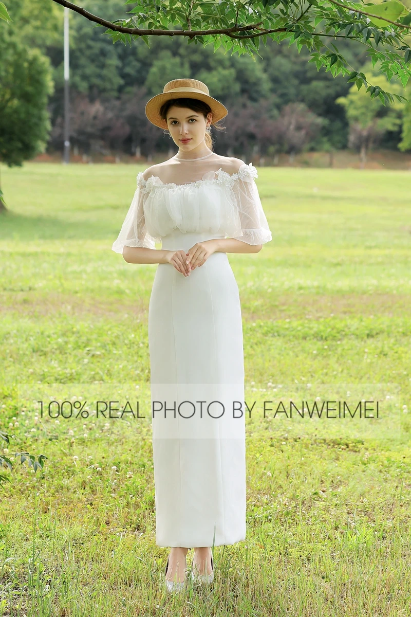 Мягкое атласное легкое свадебное платье с пышными рукавами свадебные платья