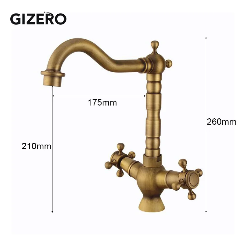 Античный кран с двойной ручкой Ванная комната латунный смеситель для раковины