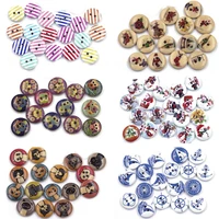 50pcs wood sewing buttons for scrapbooking crafts clothing apparel christmas cats owls stripe ship handmade diy finding 15mm