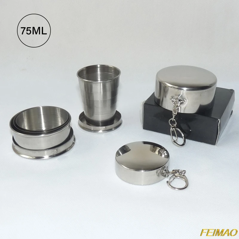

Креативная Складная чашка из нержавеющей стали объемом 75 мл, портативная уличная дорожная чашка с брелоком
