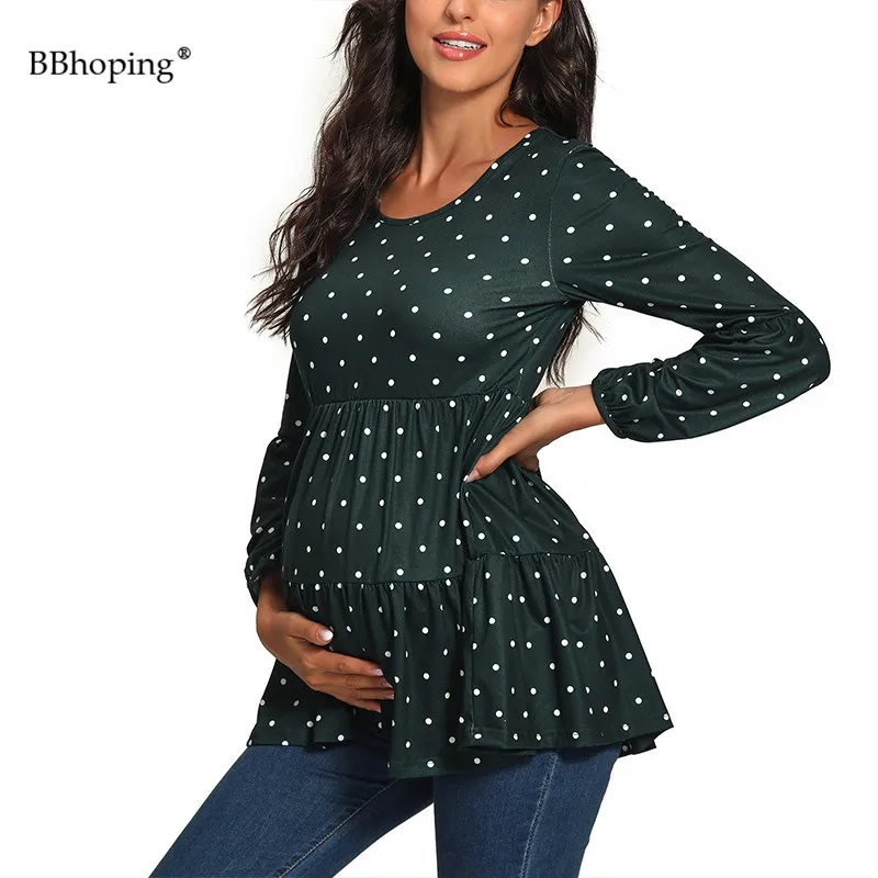 

Pregnancy Long Sleeve Pleated Casual Blouses Maternity Clothes Womens Round-neck Tunic Shirt Maternity Tops